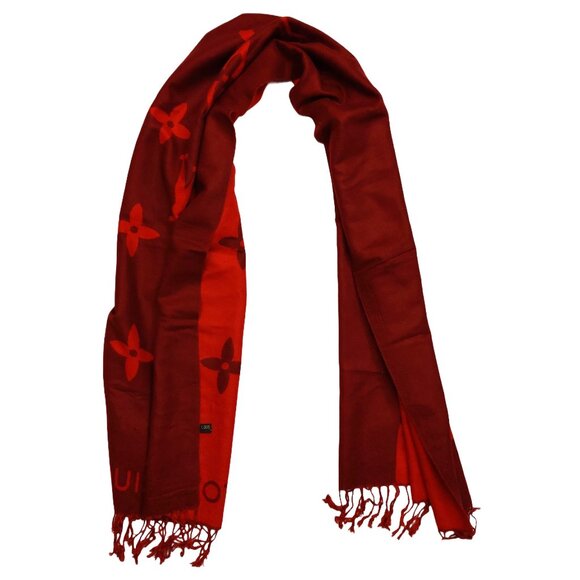 LOUIS VUITTON Reykjavik Burgundy & Red Reversible Scarf Shawl Wrap - Picture 1 of 6